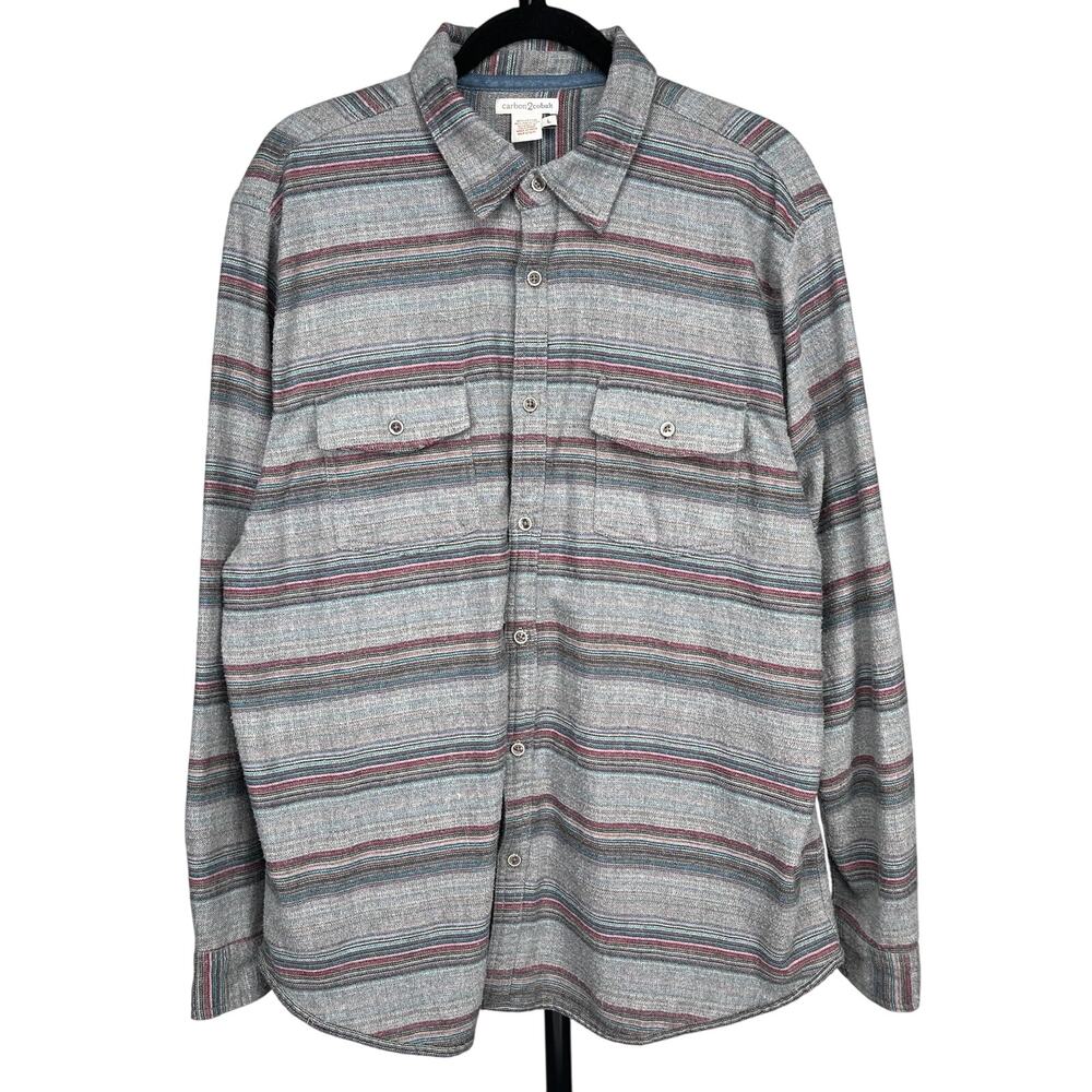 Carbon2Cobalt Mens Striped Flannel Button Down Size Large Gray Long Sleeve